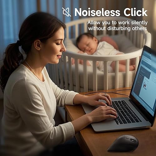 Miniatura 4 de SANWA Ratón vertical ergonómico multidispositivo, clic silencioso, 5 botones programables, 2 Bluetooth 5.0 + 2.4G Ratones Ergo inalámbricos para