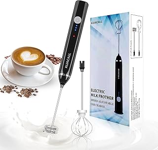 Mousseur à Lait Électrique, KUACALL Mousseur à lait à main USB Rechargeable avec Dual Fouet Tête Trois Vitesses Réglable Batteur à Oeufs pour Mousse Cafés Crème Latte Cappuccino Multi-Mixeur Portable
