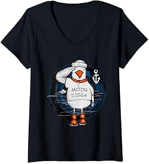 Damen Moin Digga Nordlicht Gruß Motiv I Weihnachten Christmas T-Shirt mit V-Ausschnitt