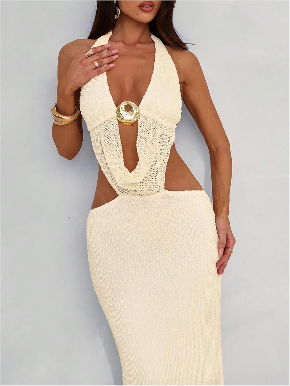 Verdusa Women's Tie Backless Cut Out Halter Dresses Vacation Fishtail Maxi Dress Brunch Outfits - Image 4