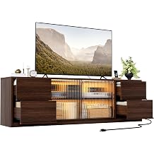REAHOME 67" Wooden TV Stand for TVs up to 70 Inch, Entertainment Center with Charging Station and LED Light, Media Console Table with Storage Drawer & Sliding Door for Living Room, Walnut