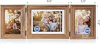 Vista 64 de Portarretratos de 5 x 7, doble bisagra horizontal de madera con marco de fotos plegable con frente de cristal real en grano de madera envejecido