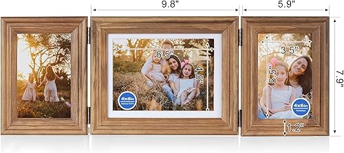Miniatura 2 de 3 portarretratos verticales horizontales de madera con bisagras de 4 x 6 pulgadas y 5 x 7 pulgadas, triple plegable, decoración del hogar con parte