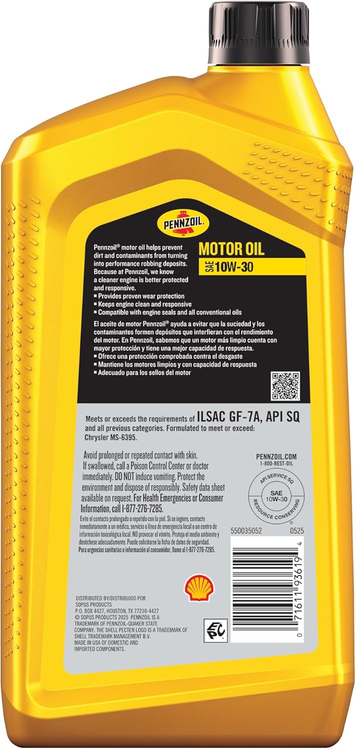 Pennzoil 10W-30 Motor Oil, 1 Quart (6 Pack) - Image 2