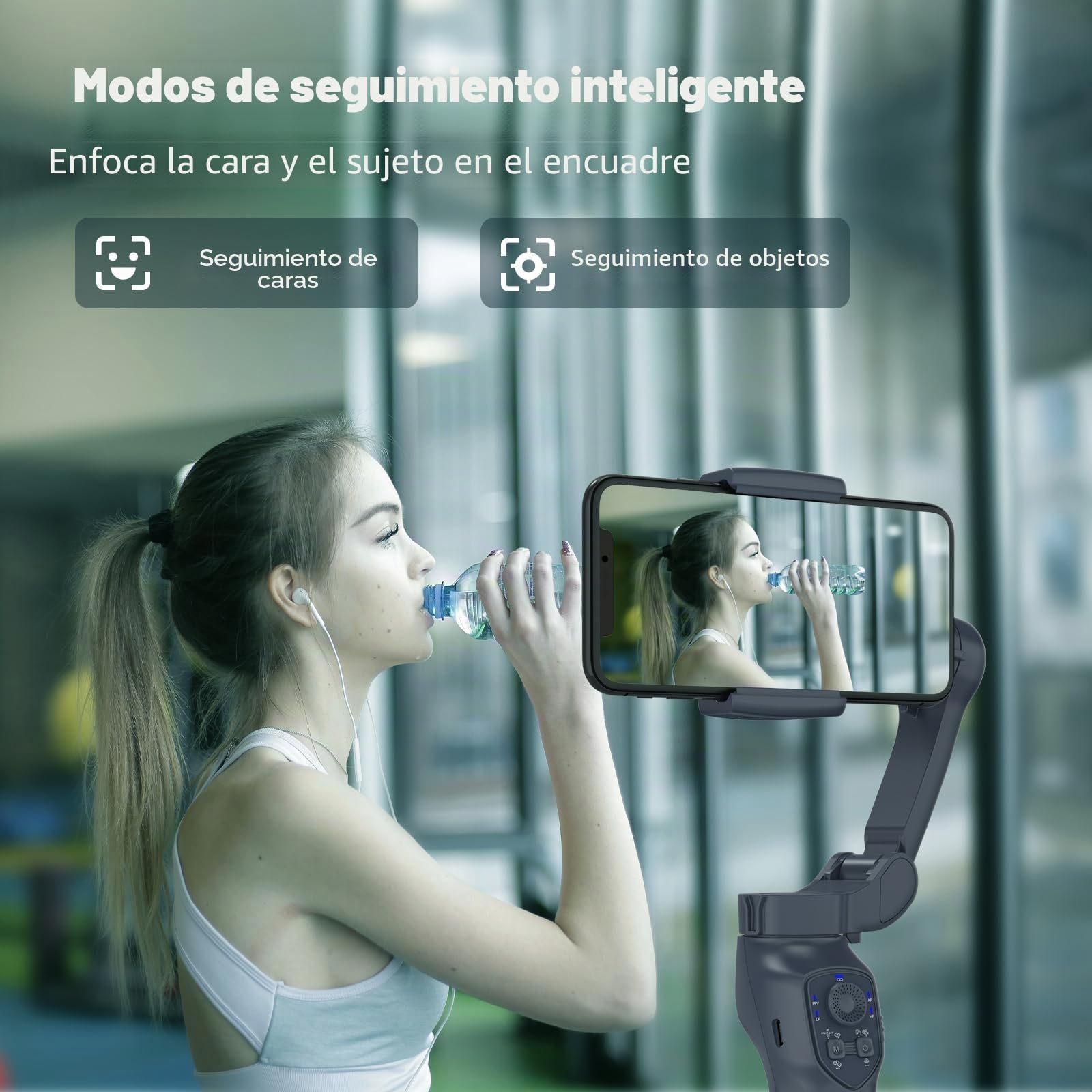 COMITOK L7C Pro - Estabilizador de cardán de 3 ejes para smartphone, seguimiento de cara/objetos, cardán plegable para iPhone, negro, conector USB, compatible con smartphones de hasta 0,3 kg y 7