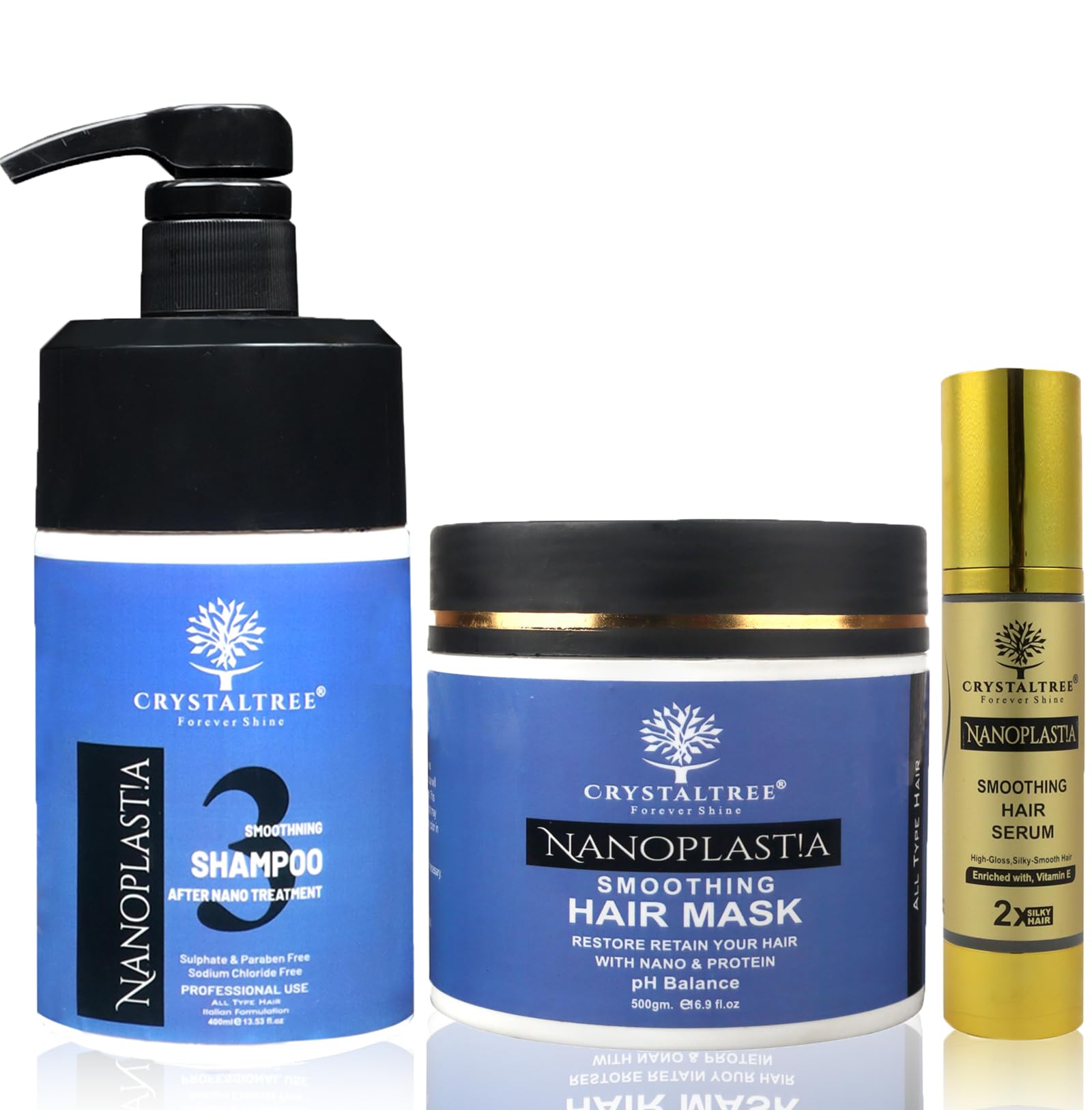 CrystalTree Nanoplastia Hair Smoothing Kit for Women & Men – 3 Step Nano Protein Keratin Treatment | 400g Shampoo + 500g Hair Mask + 100g Serum | Frizz Control, Smooth & Silky Hair, Hair Spa at Home | Straightening & Repair Combo | Sulfate-Free, Paraben-Free-image-7