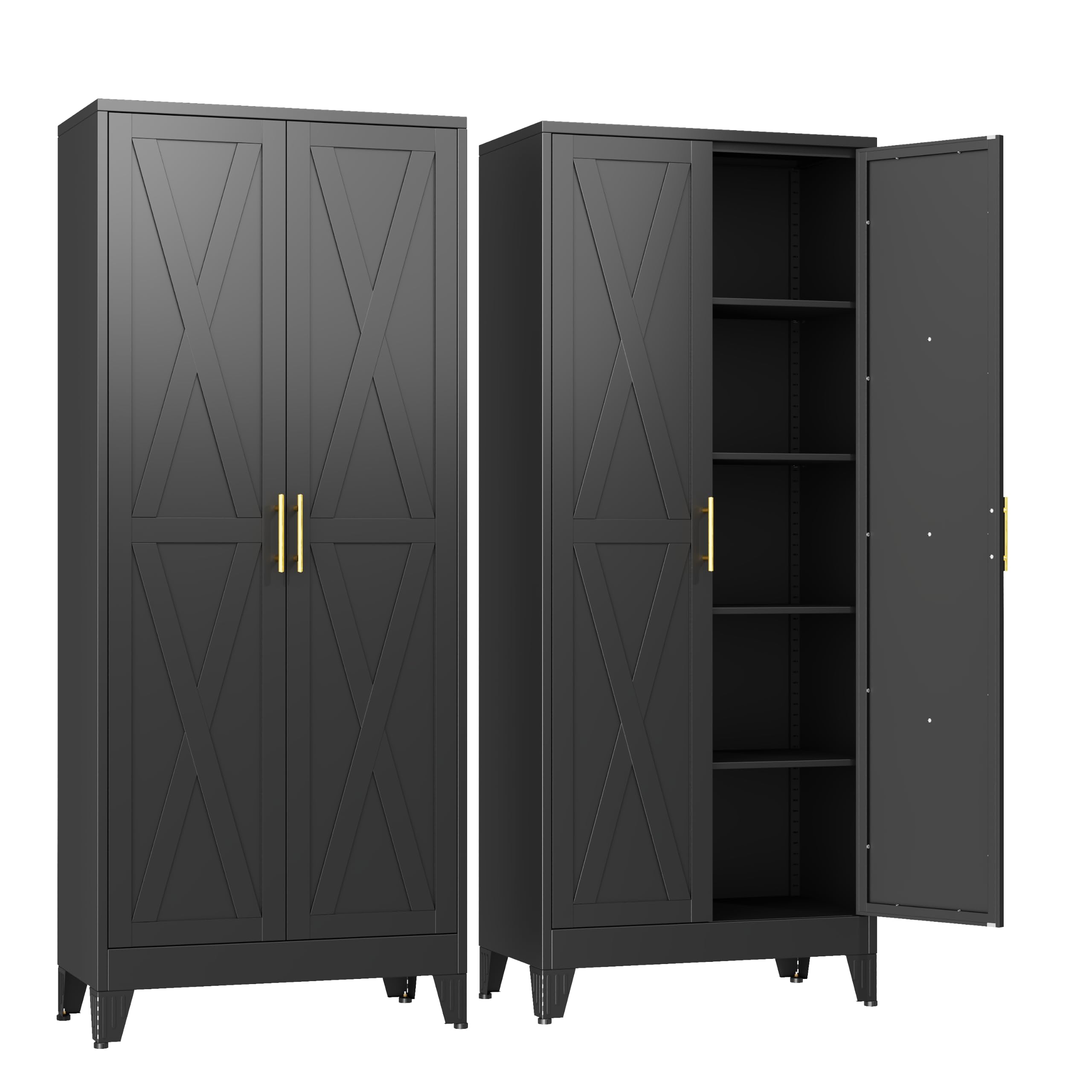 GAIOUS 71" Tall Kitchen Pantry Cabinet,Metal Storage Cabinet Black Cupboard