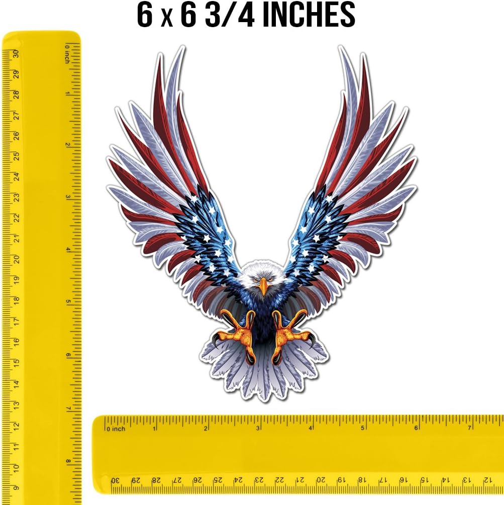 Bald Eagle American Flag Sticker/Decal - 6" x 6.75" Inch American Flag Decal (1 Pack)