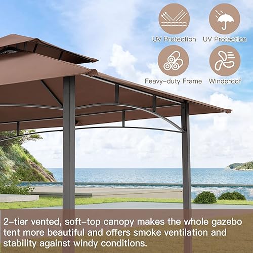 Vista 30 de AECOJOY Toldo de 8 x 5 pies, toldo para parrilla al aire libre, toldo para parrilla al aire libre, refugio de 2 niveles para patio, patio trasero