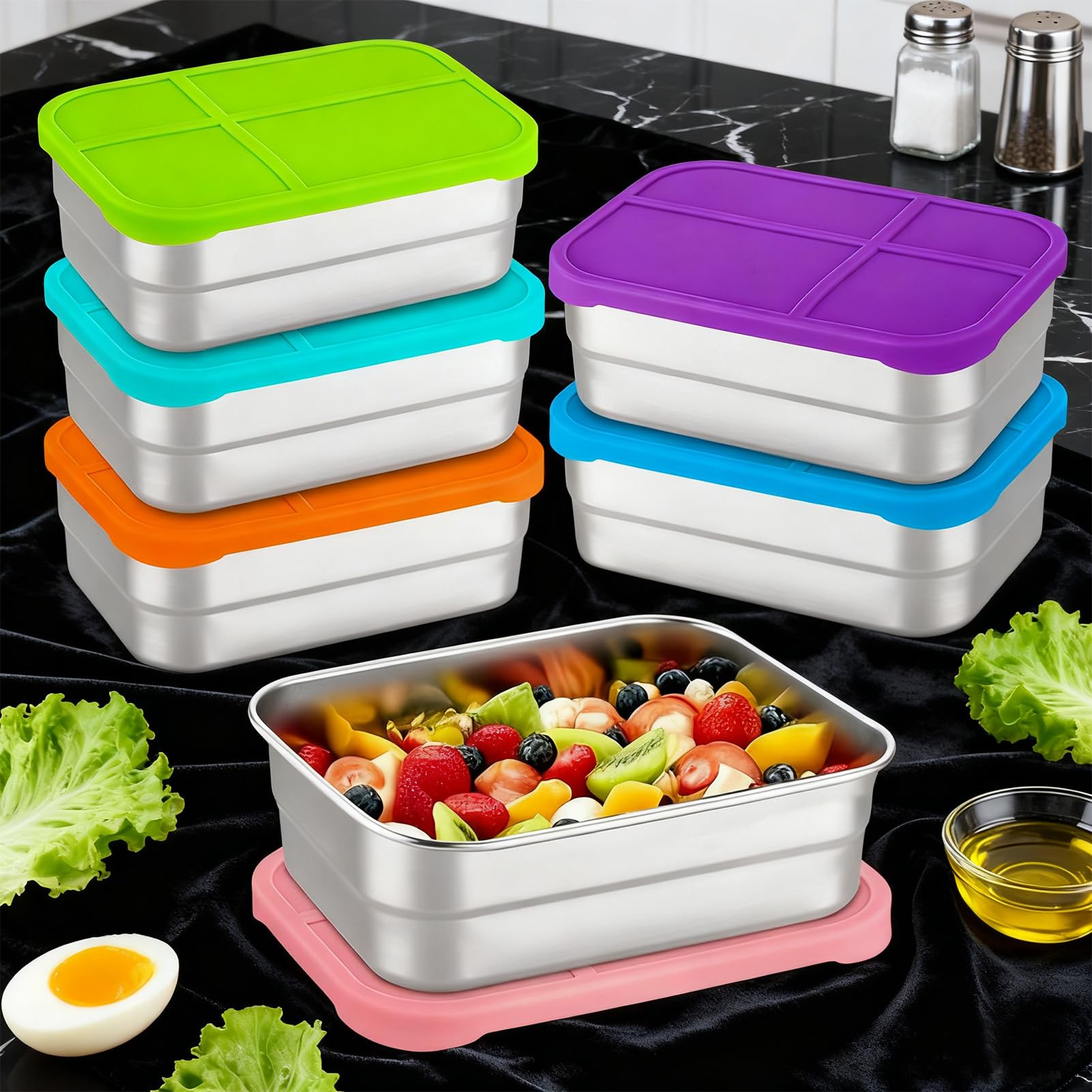 Envases de Acero Inoxidable para Snacks 720ml Para Comidas Y Aperitivos | Apilable Para Alimentos Contenedor de Snack Portátil con Tapa de Silicona para Escuela, Viaje, Picnic, Deportes y Almuerzo
