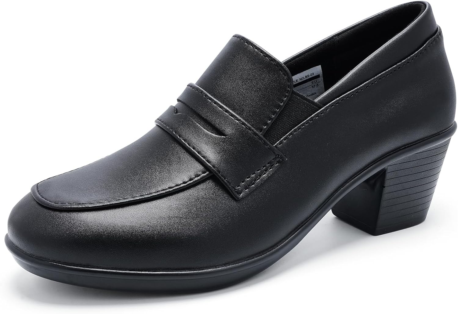 Women's 2026 Low Heeled Loafers - Comfortable Leather Slip-On Pumps with Chunky Block for Work, Casual and Office Business