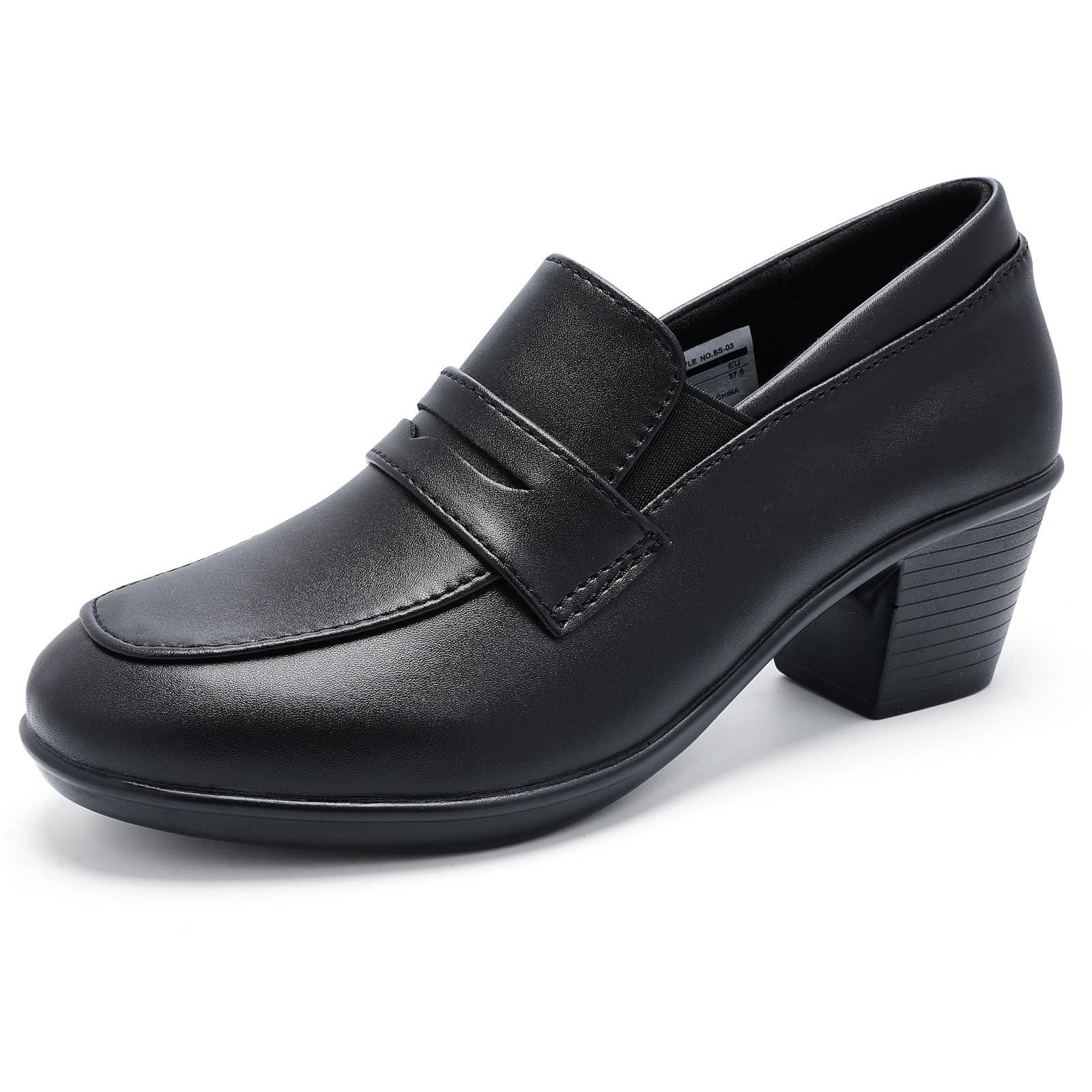 2026 Women's Dress Shoes Leather Comfortable Low Heeled Loafers Chunky Block Heel Slip-on Pumps for Work, Casual & Office Business, Black Size 6 Ladies Zapatos para Mujer de Vestir