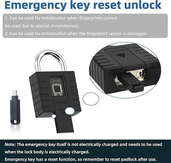 Fingerprint Padlock with Key,Heavy Duty Outdoor Padlock Black,Suitable for Trucks,Warehouses,Gates,Offices,Lockers