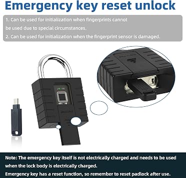 Fingerprint Padlock with Key,Heavy Duty Outdoor Padlock Black,Suitable for Trucks,Warehouses,Gates,Offices,Lockers