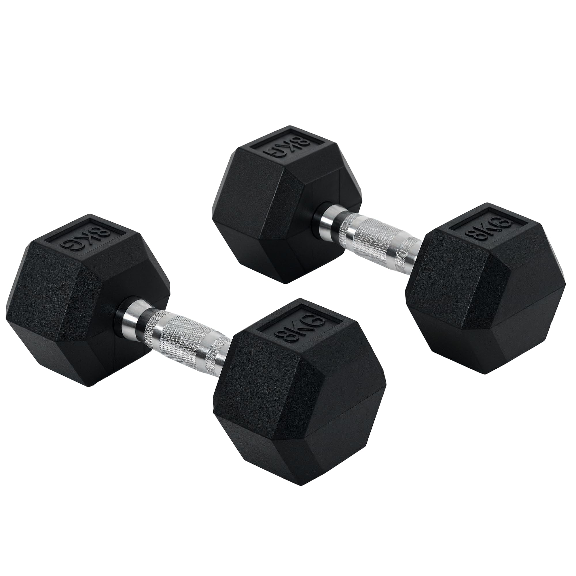 HOMCOM Rubber Hex Dumbbell Set 2x4kg/2x5kg/2x6kg/2x8kg/2x10kg Anti-Rolling Free Weights Dumbbells Pair with Knurled Grip for Home Gym Strength Training Exercise