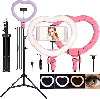 28cm LED Ring Light heart shaped Tripod Stand Dimmable 3 Mode Lamp with Phone Holder LED Ring Light Kit For Live Streaming Webcast Youtube Vlog Camera Studio Video Shooting