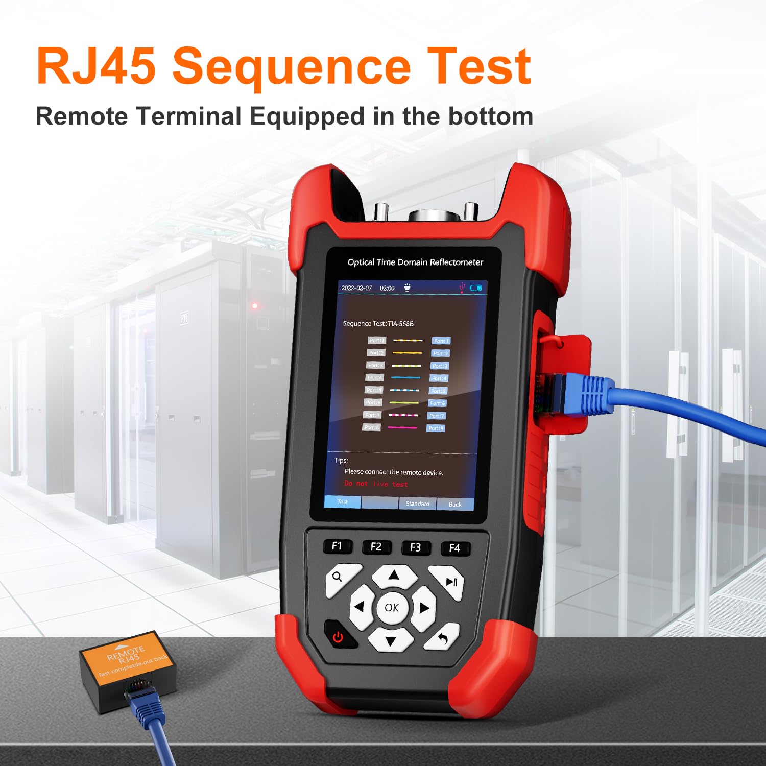 OTDR Fiber Optic Tester SM 1310/1550nm 24dB/22dB, Multi-Function Tester OPM/OLS/RJ45 Test/Event Map/VFL Test Rang 10m-60Km Compatible with SC FC ST APC Adapters for Fiber Optic Testing