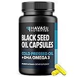 Black Seed Oil with DHA Supplement for Brain Health and Cognition - Cold Pressed Black Cumin Seed Oil and DHA Omega 3-60 Liquid Capsules, Unflavored, Vegan, Non-GMO, and Gluten-Free - 1 Month Supply