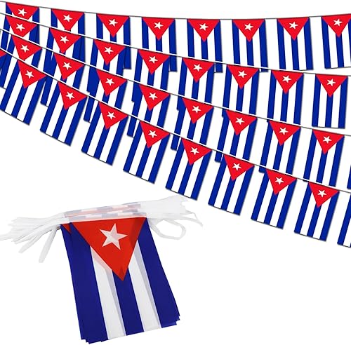 Banderín de bandera de Cuba - 38 banderas, 42 pies, pequeñas mini banderas cubanas para decoración de campo, escuela, fiesta, eventos deportivos