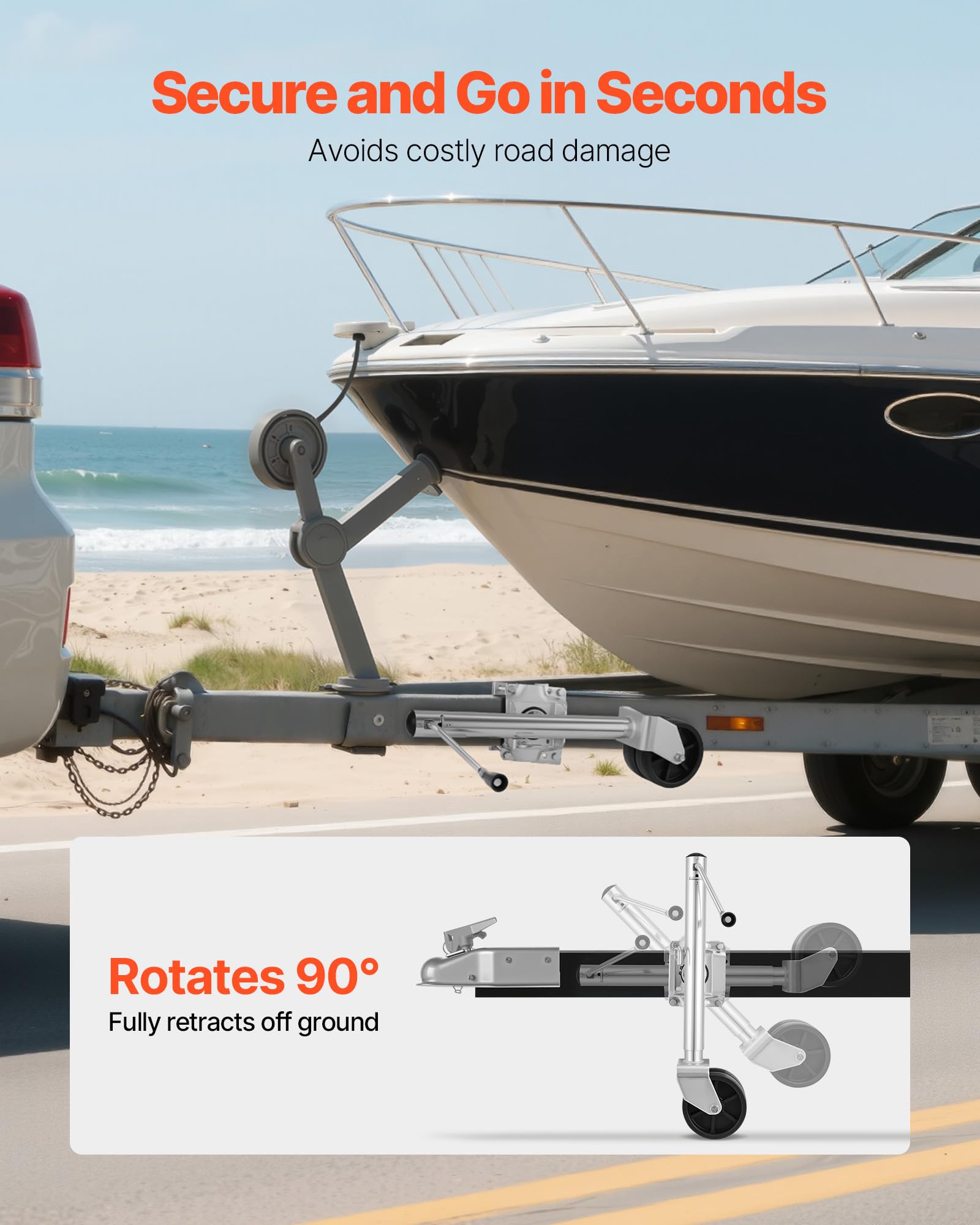 VEVOR Nośność przyczepy z kołem 907 kg, obrotowy stojak na przyczepę do łodzi, zakres podnoszenia 381-685 mm do kamperów, łodzi, przyczepy wielofunkcyjnej