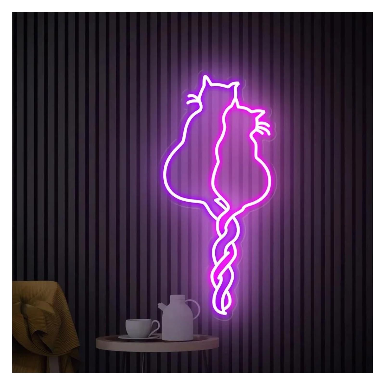 Décor Mural Lumière Panneau Néon Pour Deux Chats Alimenté Par USB Luminosité Réglable, Lumières Néon Pour Chats Adaptées À La Décoration Murale La Boutique(F,28cmx60cm)