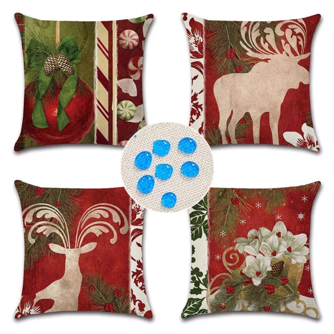 Housse de Coussin Imperméable 55x55cm/22x22in Noël, Lot de 4 Décoratif Housse Coussin Lin Salon Extérieur Coussin Respirant Taie d'oreiller pour Canapé Extérieur Jardin Salon Canapé Ferme décor ZC-652