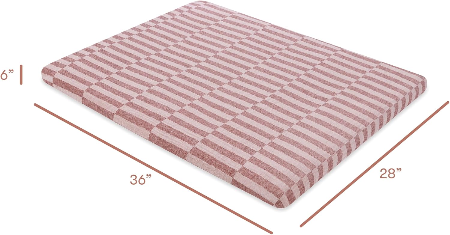 Babyletto 100% Organic Cotton All-Stages® Midi Crib Sheet, GOTS-Certified, Fitted 360°, Ultra-Soft and Breathable Muslin - Maroon Offset Stripe