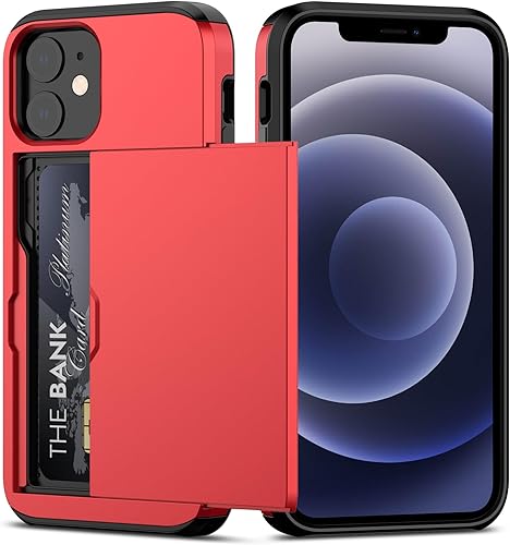 Miniatura 8 de Nvollnoe Funda para iPhone 12 Mini con tarjetero resistente de protección de doble capa a prueba de golpes con ranura para tarjeta oculta delgada
