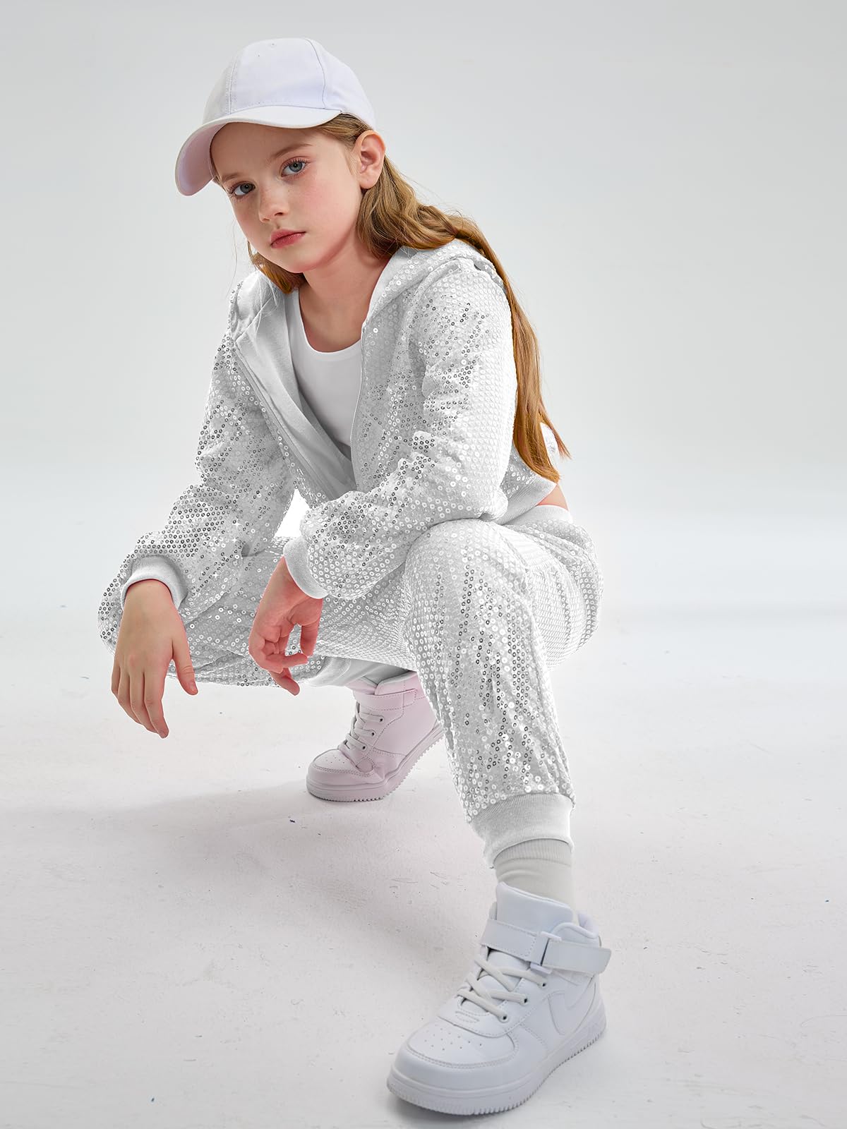 LOLANTA Niños Lentejuelas Hip Hop Traje de Baile Calle Ropa de Baile Conjunto Chaqueta Pantalón