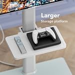 AX WABER Floor TV Stand with Power Outlet& Shelf, Universal TV Stand Mount for 27-65 inch TV up to 88lbs, 70 Degree Swivel 9 Level Height Adjustable with Tempered Glass Base for Bedroom, Office White