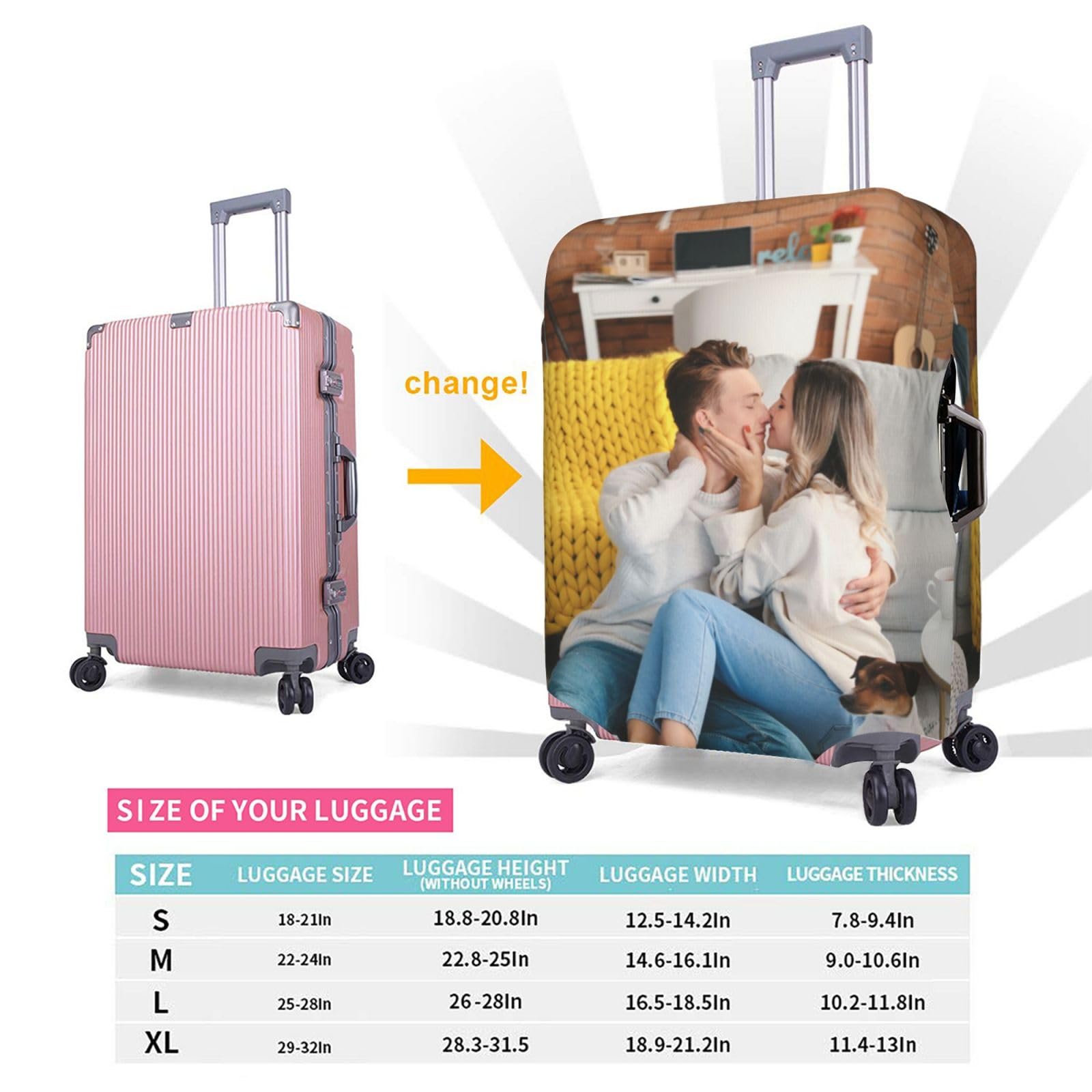 Personalisierte Kofferhülle mit Foto Text, Personalisieren Sie Ihr Gepäck mit Bild/Name/Logo, individuelles Reisezubehör für Koffer, Elastische Schutzhüllen, 18-32 Zoll