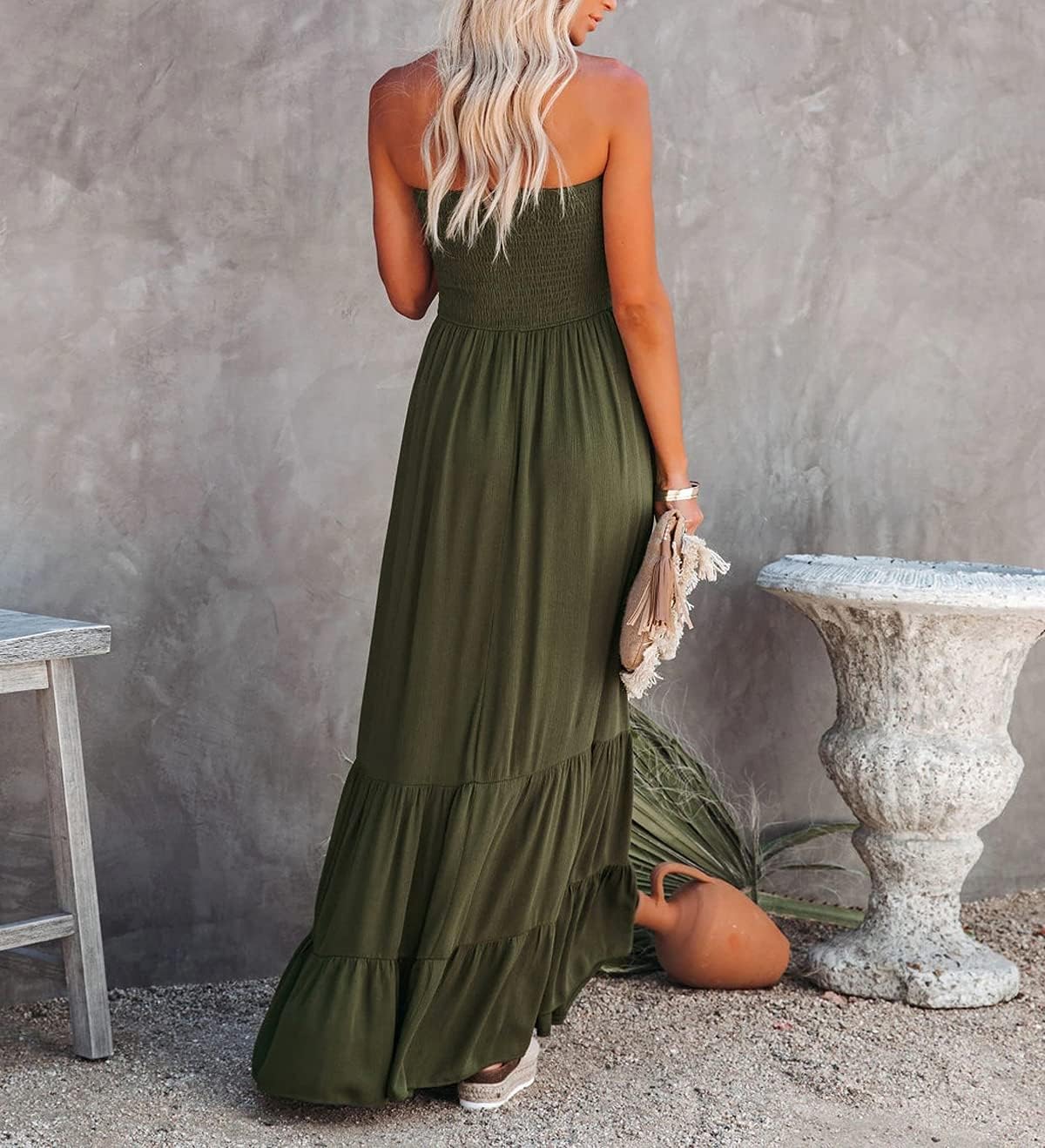 R.Vivimos Womens Summer Cotton Strapless Elastic Smocked Boho Beach Casual Flowy Maxi Tube Dresses - Image 6