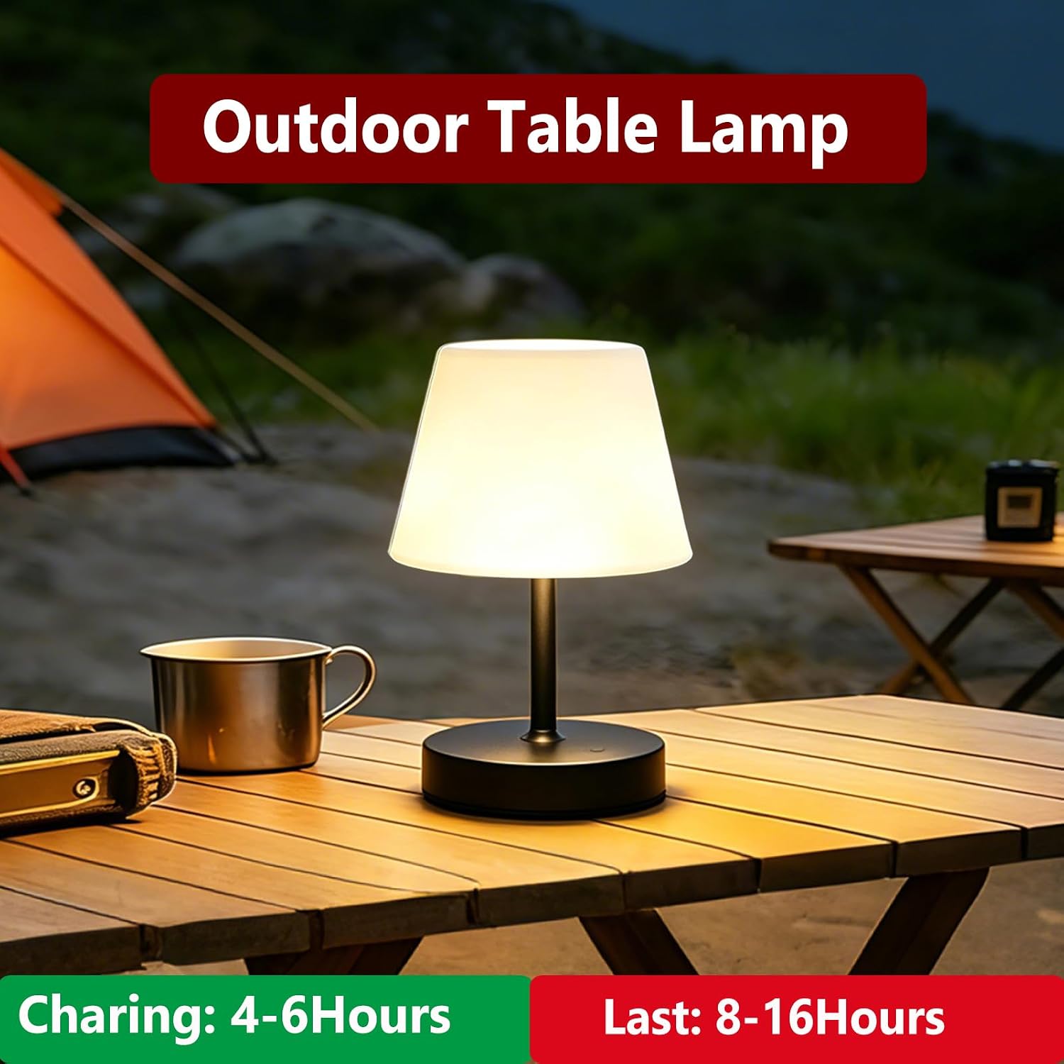 Cordless Table Lamp, 4000mAh Rechargeable Battery, Battery Operated Touch Dimmable Desk Lamp, Waterproof Outdoor Table Lamp, LED Night Light for Patio Home (Black)