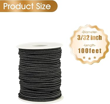 3/32 Inch Black Bungee Cord Roll, 100 Feet Heavy Duty Elastic Shock Cord Nylon Stretch String Kayak Bungee Rope for DIY Crafting Sewing, Tie Downs, Hair Ties (Black, 3/32 inch x 100 ft)