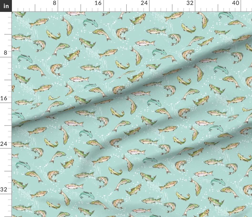 Spoonflower Fabric - Fishing Sea Green Fish Trout Salmon River Water Nature Lake Boat Printed on Petal Signature Cotton Fabric by The Yard - Sewing Quilting Apparel Crafts Decor