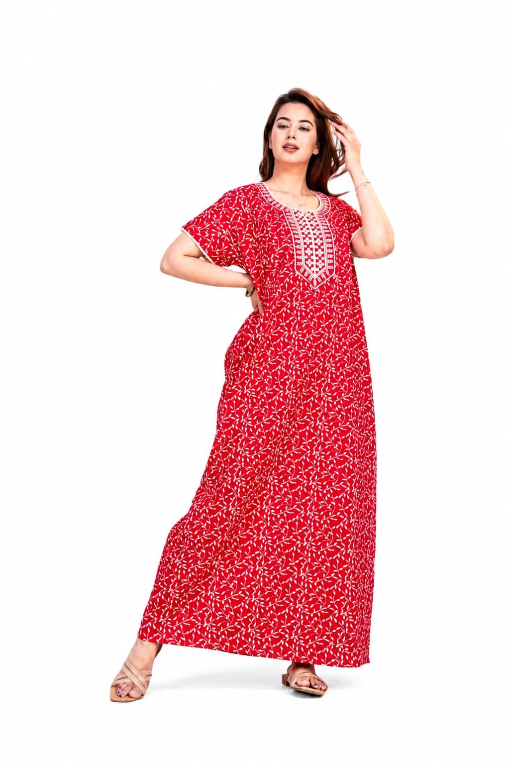 mik & misha Women's Pure Cotton Block Print Regular Rajasthani Jaipuri Maxi Nighty (RED, Free Size)-picture-35