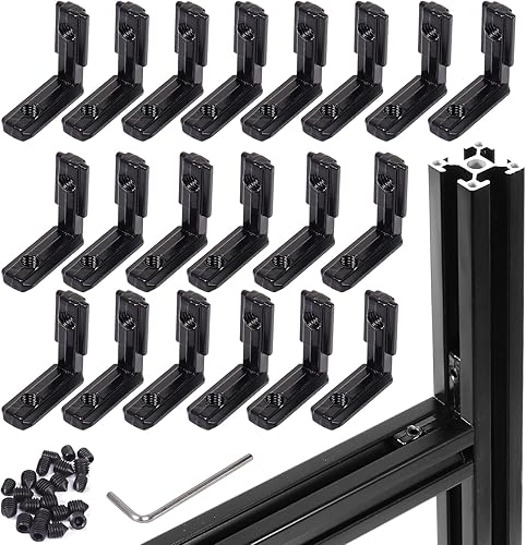 20 piezas 2020 extrusión serie 20 conector de soporte de esquina negro ranura en T en forma de L junta interior para ranura de perfil de aluminio
