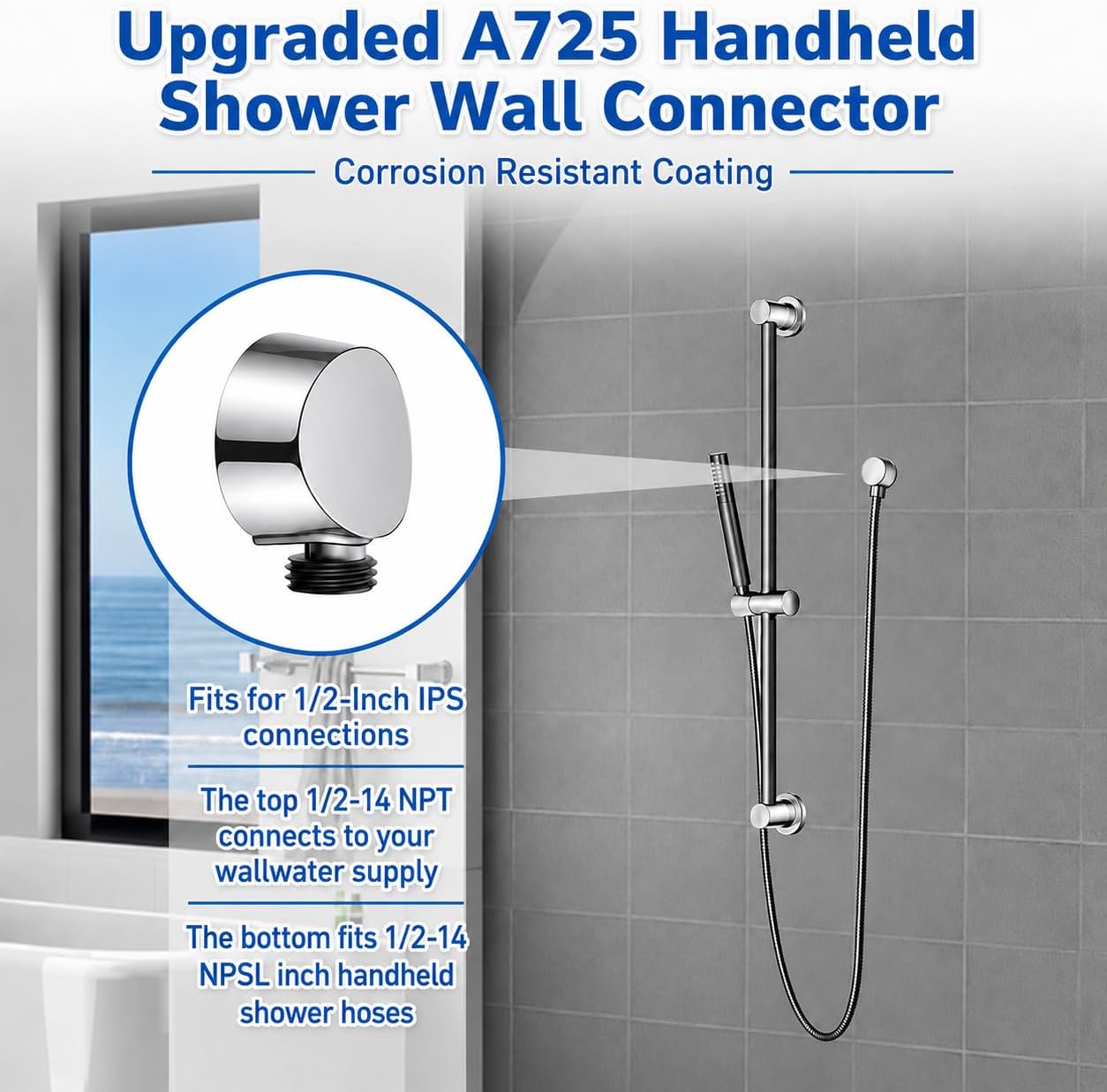 A725 Chrome Round Drop Handheld Shower Wall Connector | Replace for Moen, Round Iron Drop Ell, 1/2-Inch IPS Connection, Durable Metal