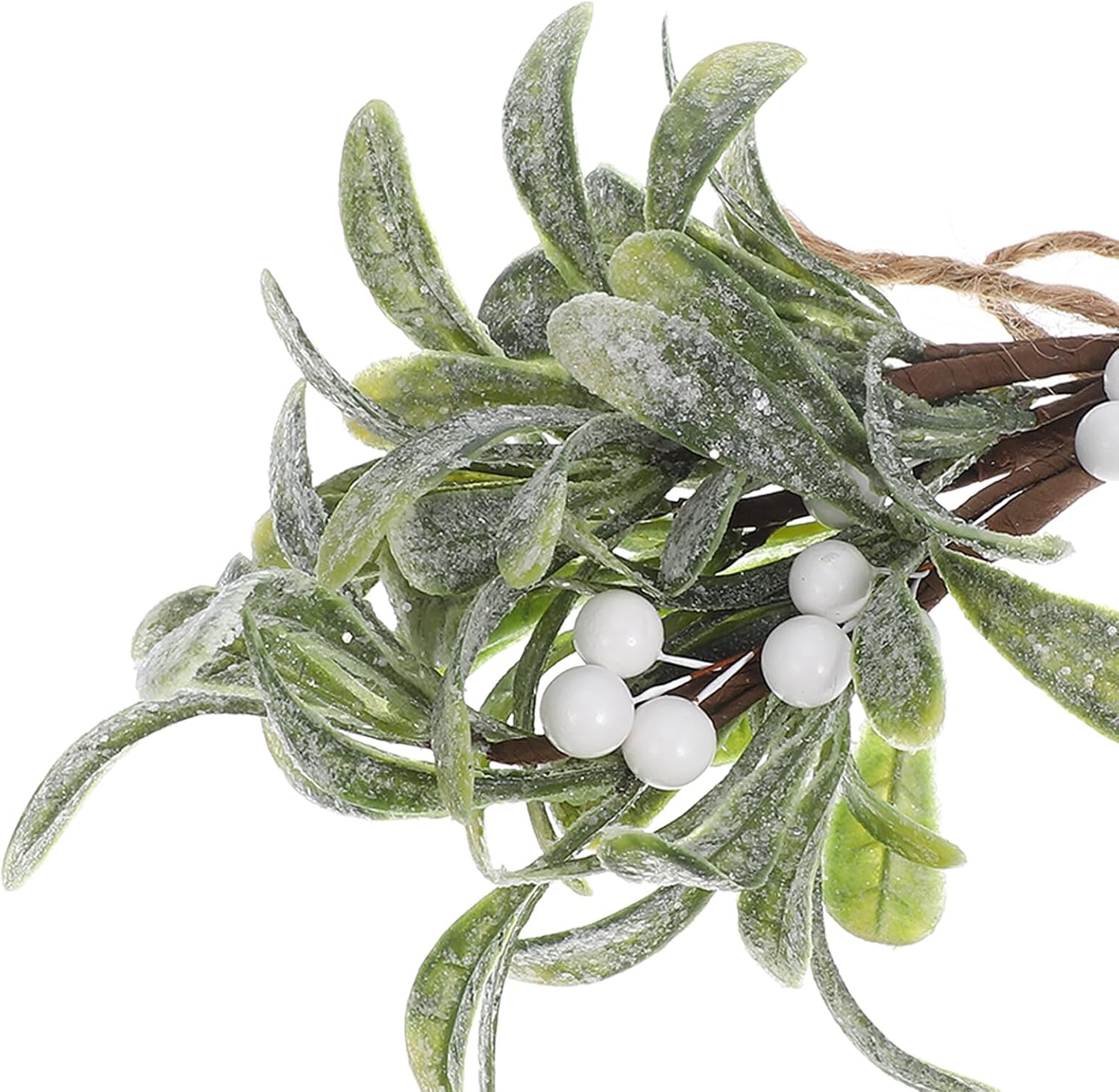 Christmas Mistletoe Wall Hanging Ornament, White Artificial Mistletoe Branch Teardrop, Holiday Door and Fireplace Decoration for Seasonal Home Party Decor