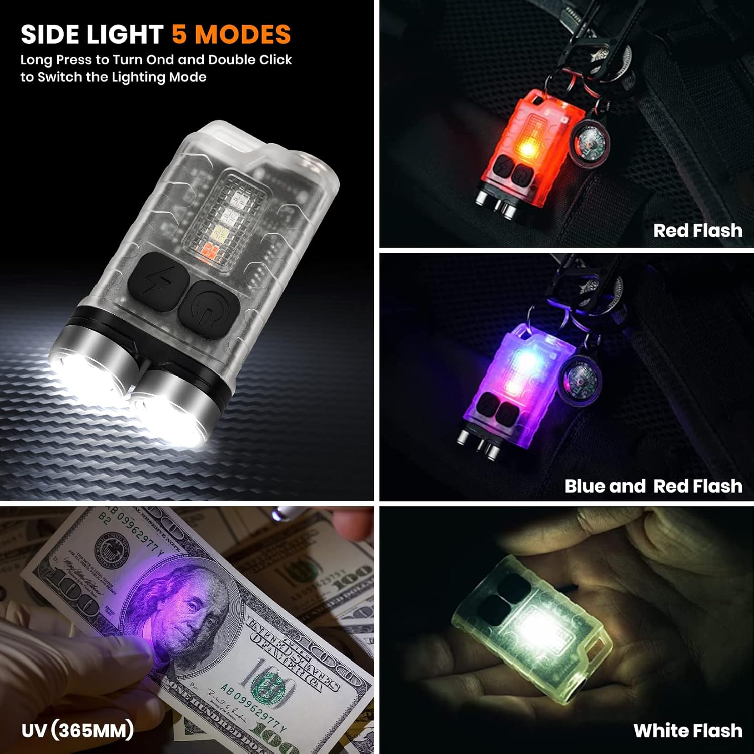 FTOYIN EDC Flashlight side light modes in use