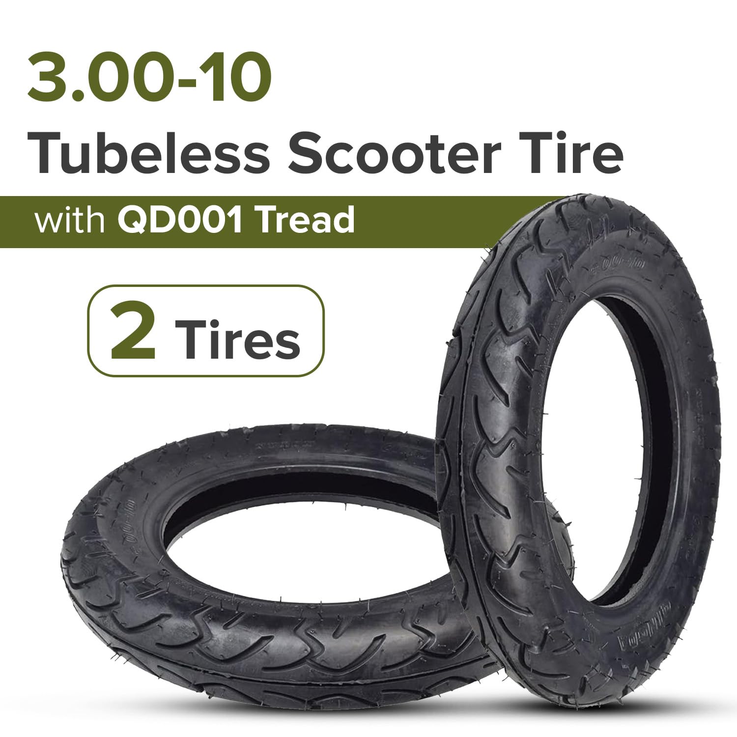 AlveyTech 3.00-10 Tubeless Scooter Tire with QD001 Tread (Set of 2)