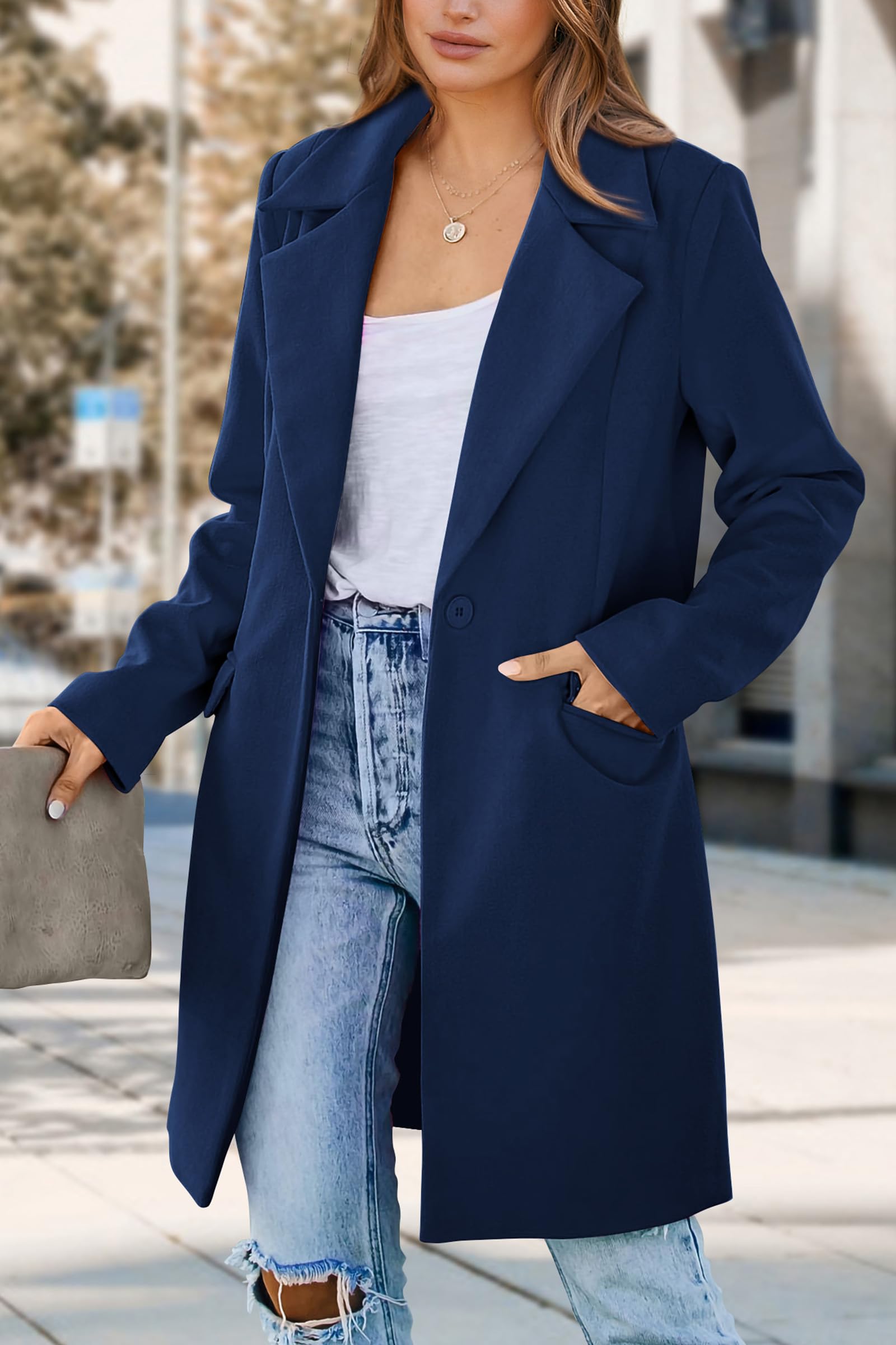 PRETTYGARDEN Women's Business Casual Long Blazer Jackets(Navy,S) view 5