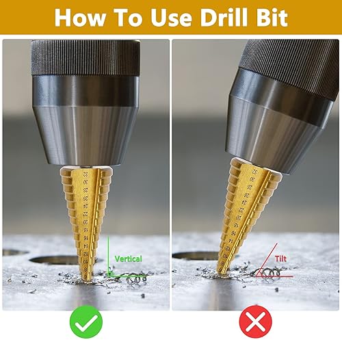 Miniatura 5 de Broca escalonada de 15 tamaños, 0.157 in - 1.260 in (316 a 1-14 pulgadas) con revestimiento de titanio, brocas multipaso para perforación de