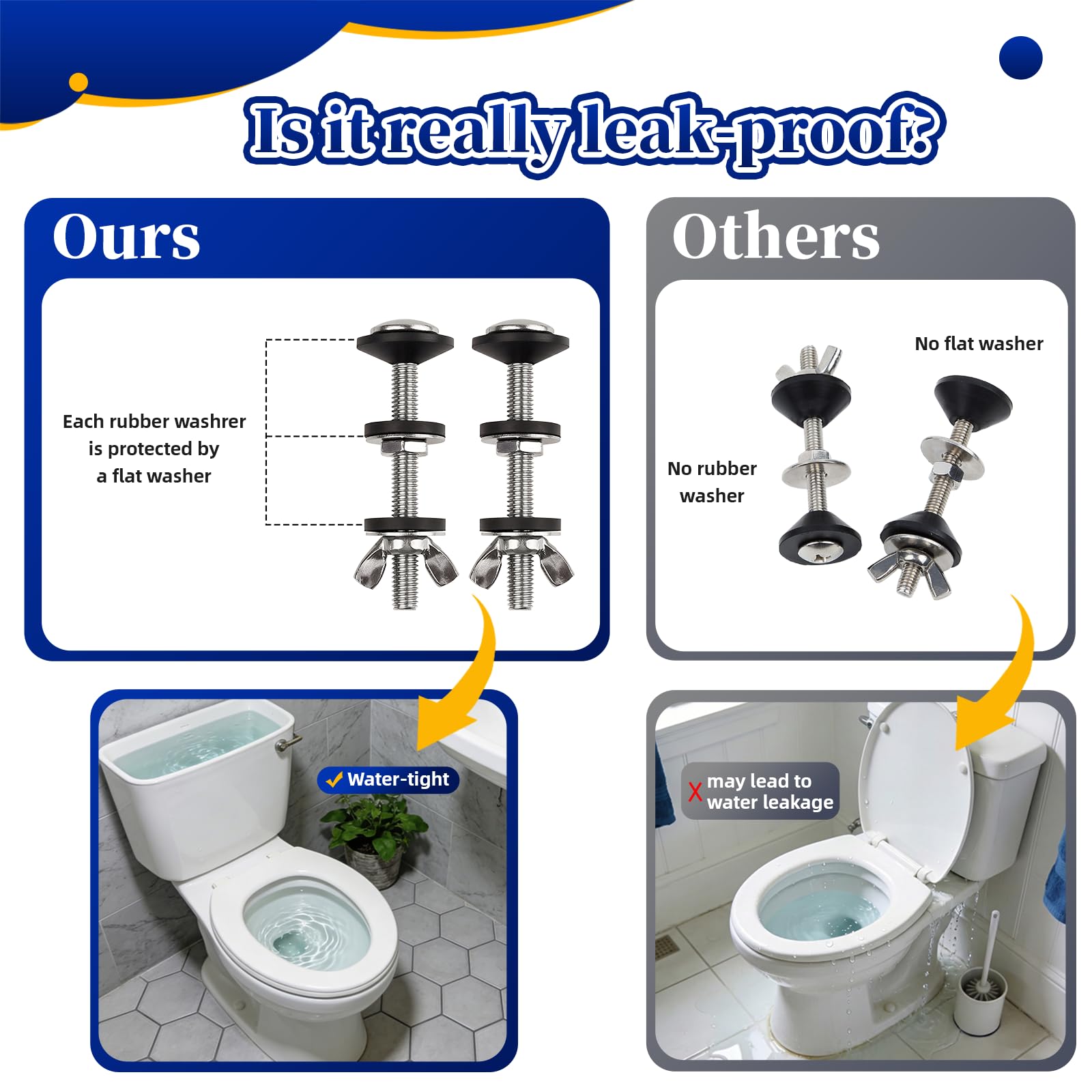 Kit universal de juntas y pernos de tanque de inodoro a tazón, 2 juntas de tamaño (2 y 3 pulgadas) y 2 juegos de pernos inoxidables de acero inoxidable de 5/16 x 3.15 pulgadas, kit completo de