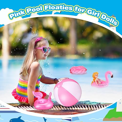 Vista 11 de CHENGU Juego de 6 flotadores de piscina para niñas, accesorios de natación, flotadores de piscina, anillo de fiesta, muñecas de niña, posavasos