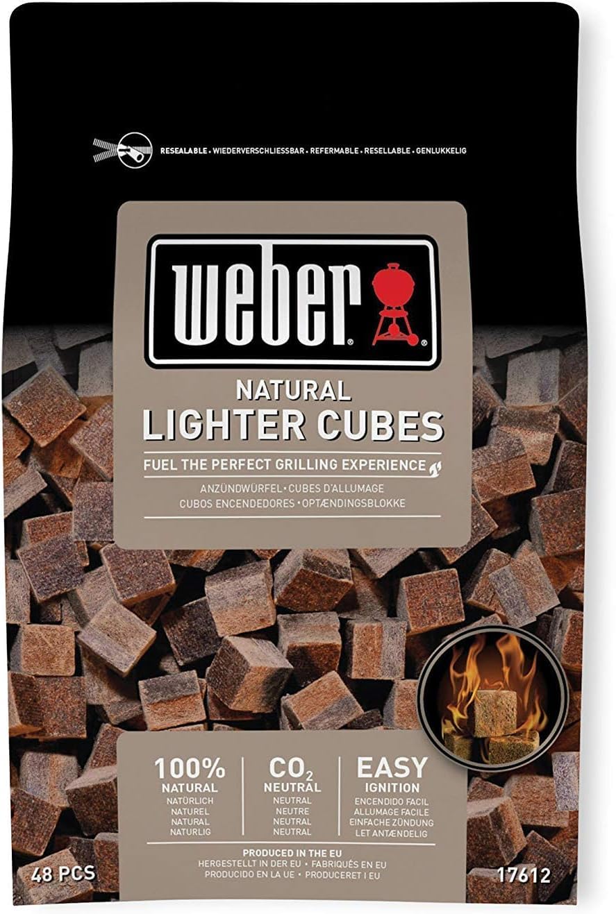 Weber Firelighters (48 Pieces), ecological, environmentally friendly, odorless and smokeless firelighters, for lighting charcoal and briquettes, constant flame - brown (17612)