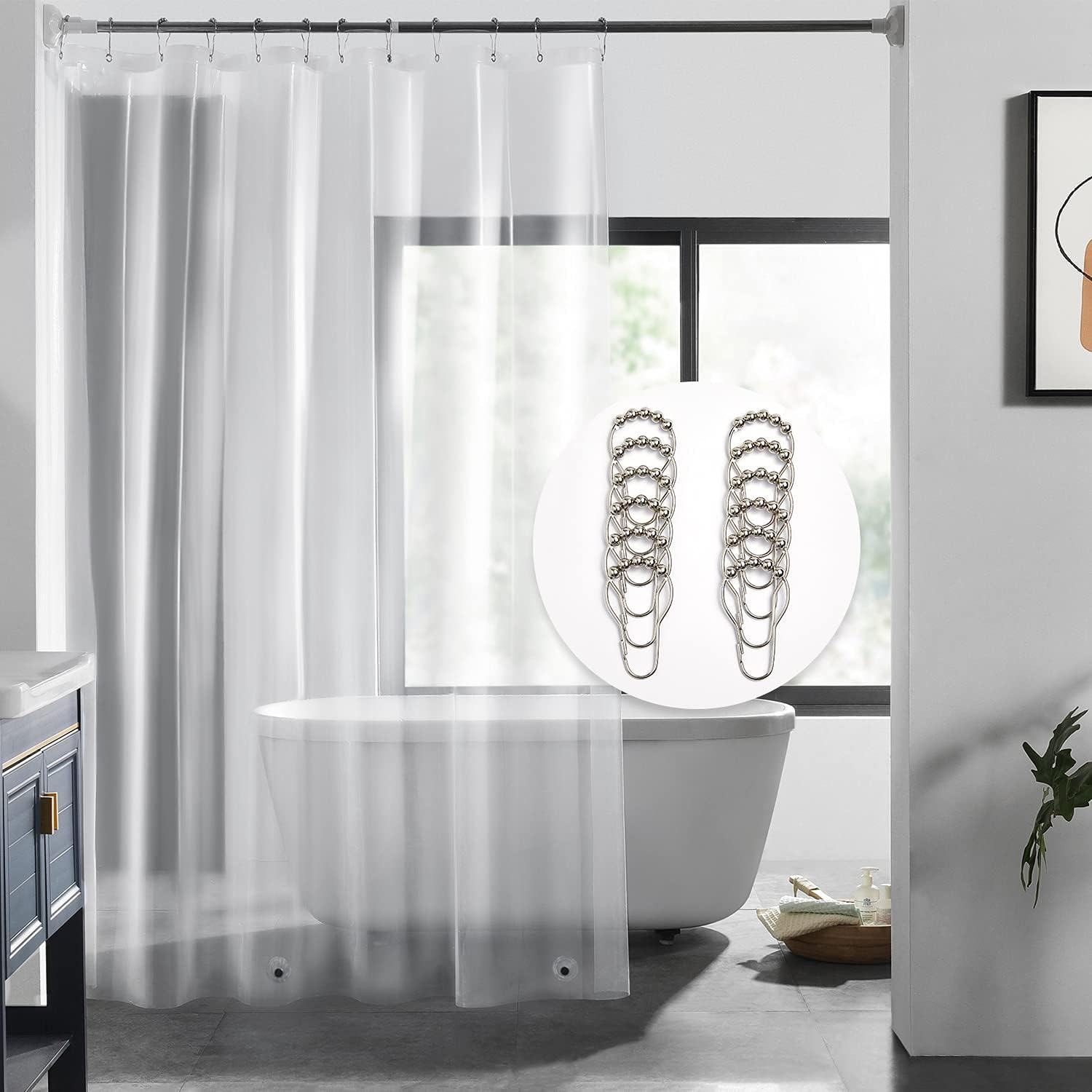 LOVTEX Clear Shower Curtain Liner with 12 Hooks - 72" x 72" PEVA Lightweight 4G Shower Curtain for Bathroom Shower (4G Clear with 12 Hooks, 1PC)