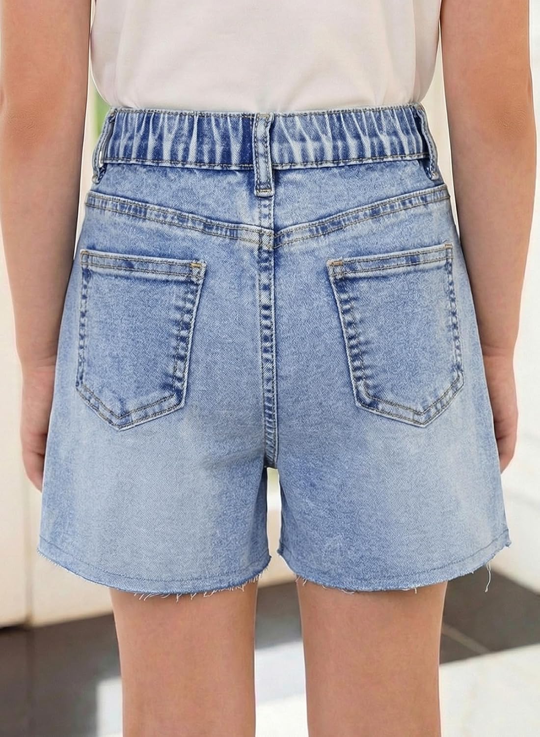 blibean Girls Natural Waisted Star Patched Denim Shorts Size 6-15 Years
