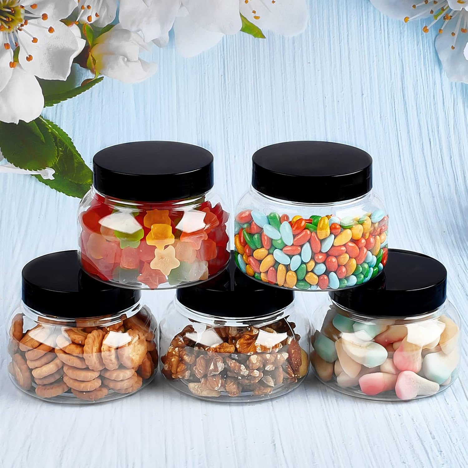 TUZAZO 8 Oz Premium Plastic Tuscany Jars with Lids BPA Free, 24 Pack Empty Sugar Scrub Containers, Round Clear Cosmetic Containers for Body Butter, Lotion, Cream, Gel, Beauty Product