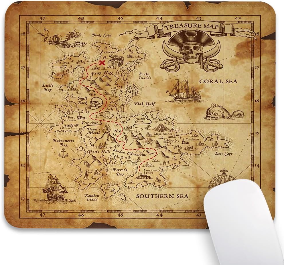 Old Island Treasure Map Mouse Pad, Grungy Pirates Gold Secret Desk Mat